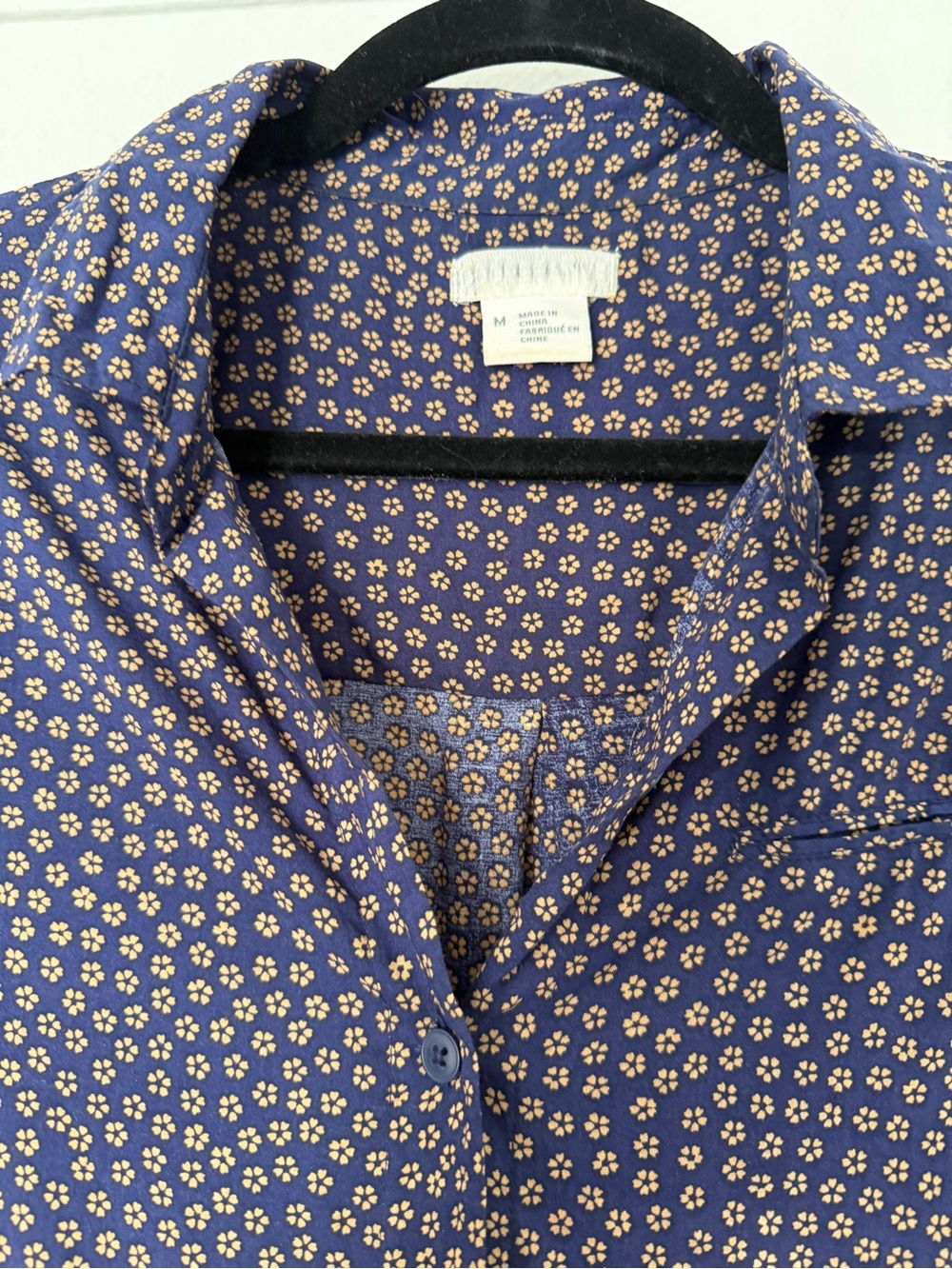 Urban Outfitters Cooperative Relaxed Navy Floral Button-Front Bowling Top Shirt - Picture 3 of 4